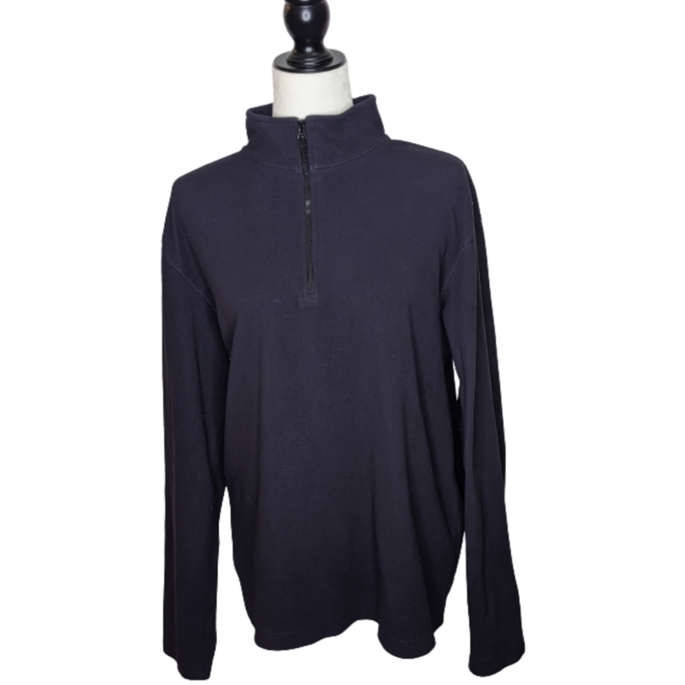 Mens Lands End 1/4 Zip Navy Blue Fleece Size Large